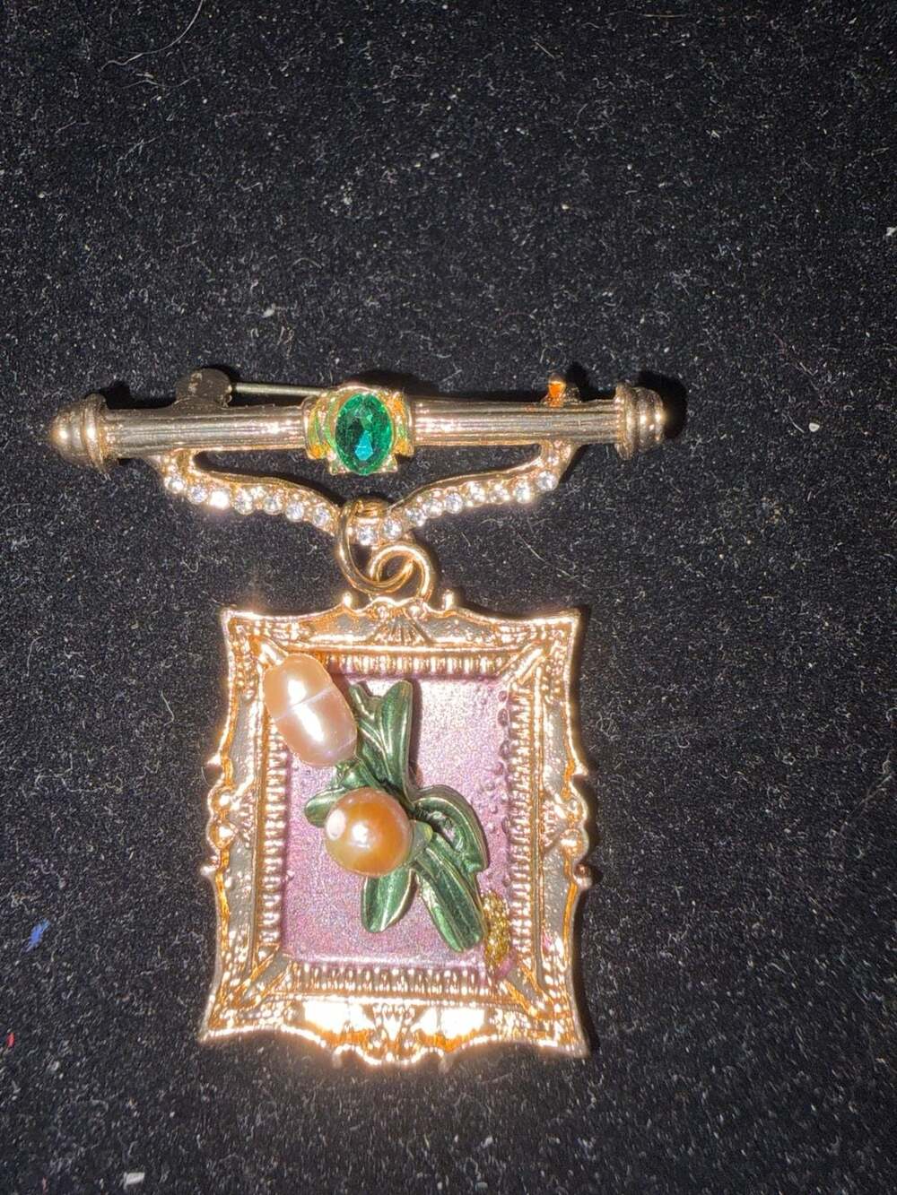 Vintage Style Gold Tone Tulip Framed Brooch Pin -Romantic Cottagecore Pendant